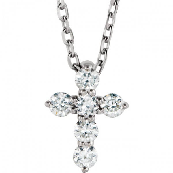 Sterling Silver 6th CTW Diamond Cross Necklace_Stuller