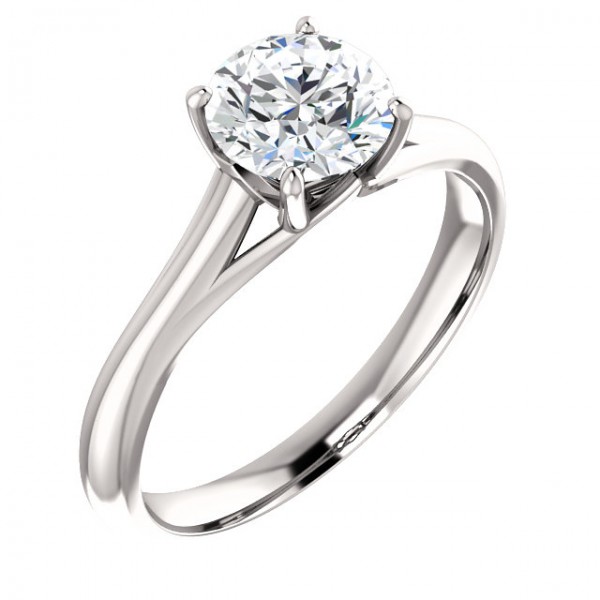 14K White 4.1mm Round Solitaire Engagement Ring