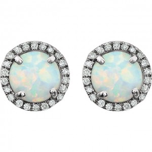 14K White Created Opal Diamond Earrings -2