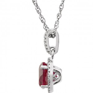 14K White Created Ruby Diamond Necklace-2