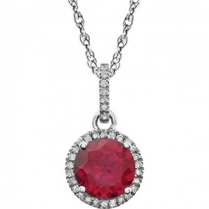14K White Created Ruby Diamond Necklace