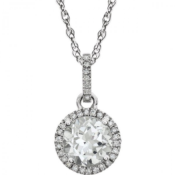 14K White Created White Sapphire Diamond Necklace