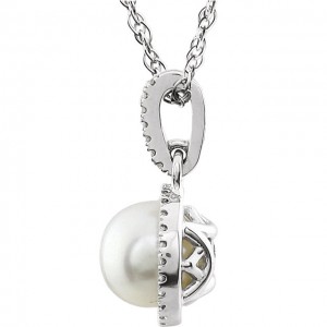 14K White Freshwater Cultured Pearl and Diamond Necklace-2