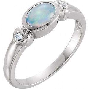 14K White Opal & .03 CTW Diamond Accented Ring