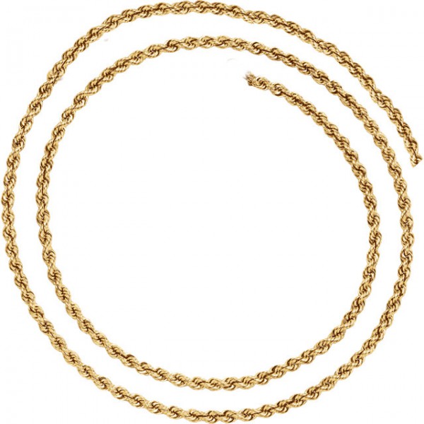 14K Yello 3mm Rope Chain Necklace