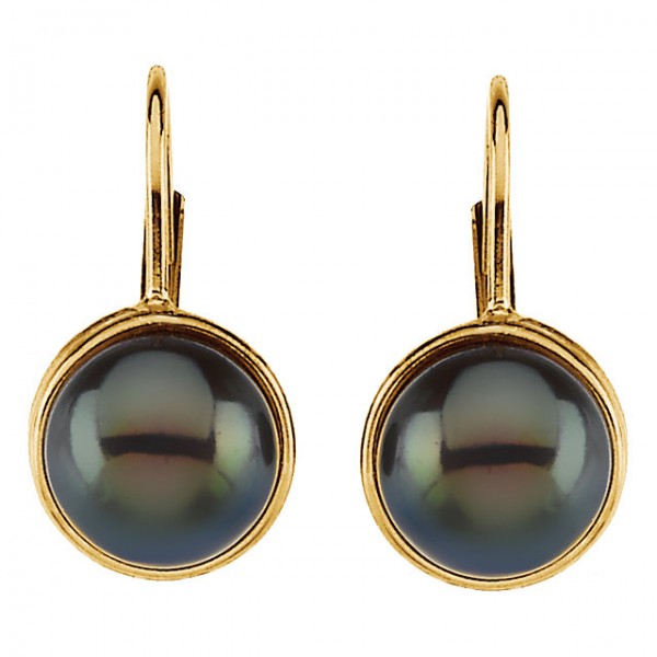 14K Yellow 7-7.5mm Black Freshwater Cultured Pearl Lever Back Earrings