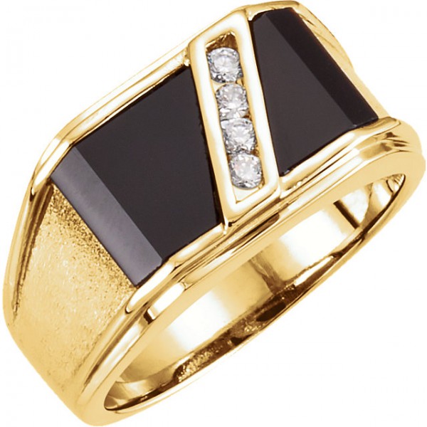 14K Yellow Men's Onyx and Diamond Ring