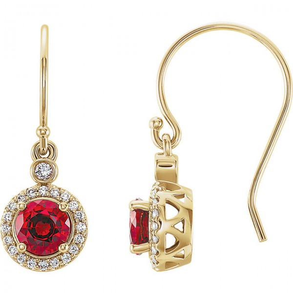 14K White Chatham Lab Grown Ruby CTW Diamond Halo-Style Earrings