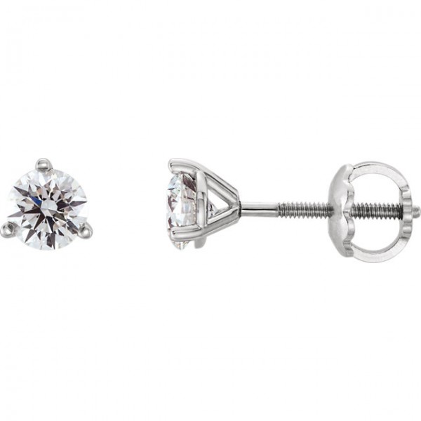 14K White Quarter CTW Diamond Stud Earrings 3-Prong Cocktail Style with Threaded Backs