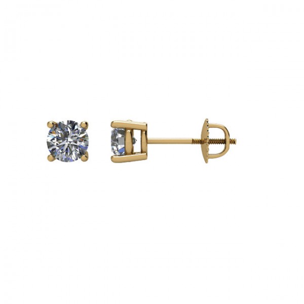 14K Yellow Half CTW Diamond Earrings with threaded backs