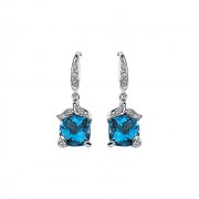 14K Yellow Swiss Blue Topaz & .06 CTW Diamond Earrings