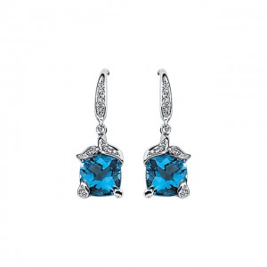 14K Yellow Swiss Blue Topaz & .06 CTW Diamond Earrings