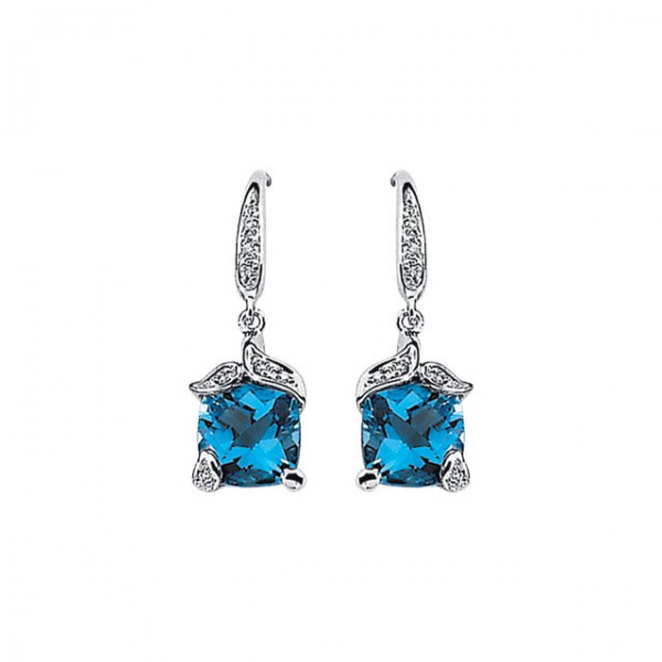 14K Yellow Swiss Blue Topaz & .06 CTW Diamond Earrings