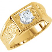 14K Yellow White 5.2mm Men's Solitaire Ring