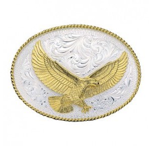 Silver Engraved Western Belt Buckle with Large Eagle (1460)