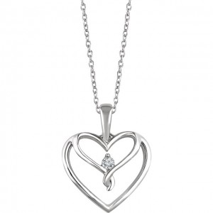 Sterling Silver .05 CT Diamond Heart Necklace