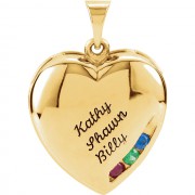 10K Yellow 3-Stone Engravable Family Heart Pendant Mounting