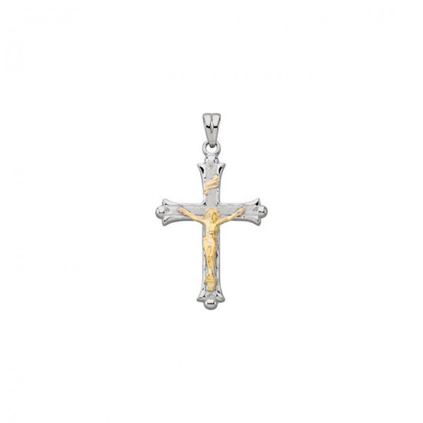 Crucifix Pendant Sterling Silver & 14K Yellow