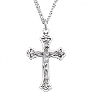 Sterling Silver 32x22mm Crucifix 24 Necklace