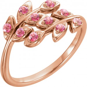 14K Rose Baby Pink Topaz Leaf Design Ring
