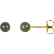14K Yellow 4mm Black Akoya Cultured Pearl Earrings