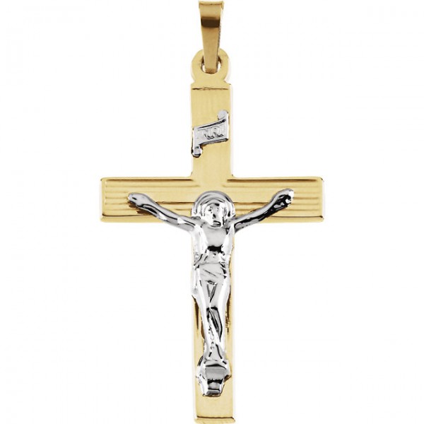 14K Yellow & White 29x19mm Crucifix Pendant