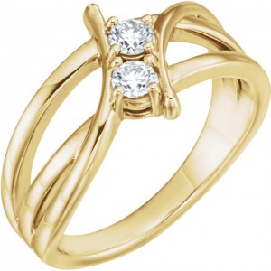 14K Yellow queater CTW Diamond Two-Stone Ring
