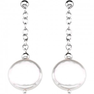 Sterling Silver 12-13mm Freshwater Cultured Coin Pearl Earrings-2