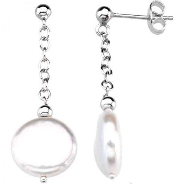 Sterling Silver 12-13mm Freshwater Cultured Coin Pearl Earrings