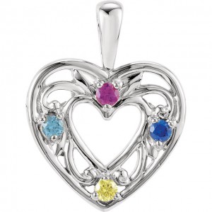 Sterling Silver 4-Stone Family Heart Pendant