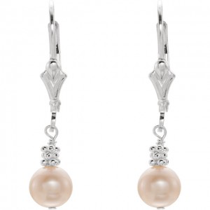 Sterling Silver 5.5-6mm Freshwater Cultured Pink Pearl Lever Back Earrings-2