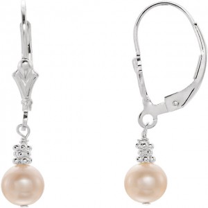 Sterling Silver 5.5-6mm Freshwater Cultured Pink Pearl Lever Back Earrings