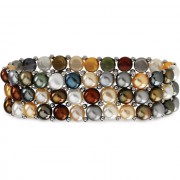 Sterling Silver Freshwater Cultured Multi-Colored Pearl 3 Row Stretch Bracelet