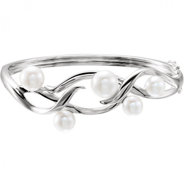 Sterling Silver Freshwater Cultured Pearl Bangle 6.5 Bracelet