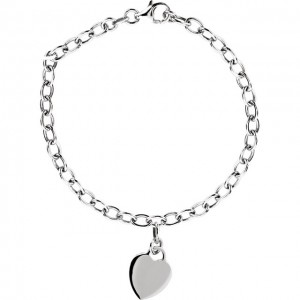 Sterling Silver Rolo 7.5 Bracelet with Heart Charm