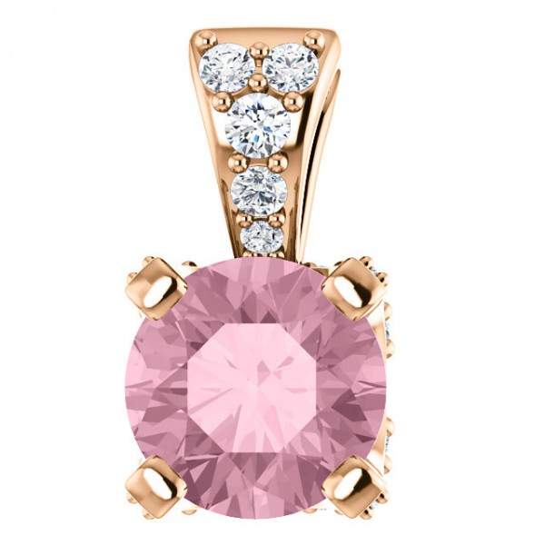 14K Rose Baby Pink Topaz Tenth CTW Diamond Pendant
