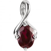 14K White 8x6mm Pendant with Imitation Garnet