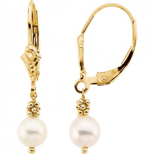 14K Yellow 5.5-6mm Freshwater Cultured Pearl Lever Back Earrings
