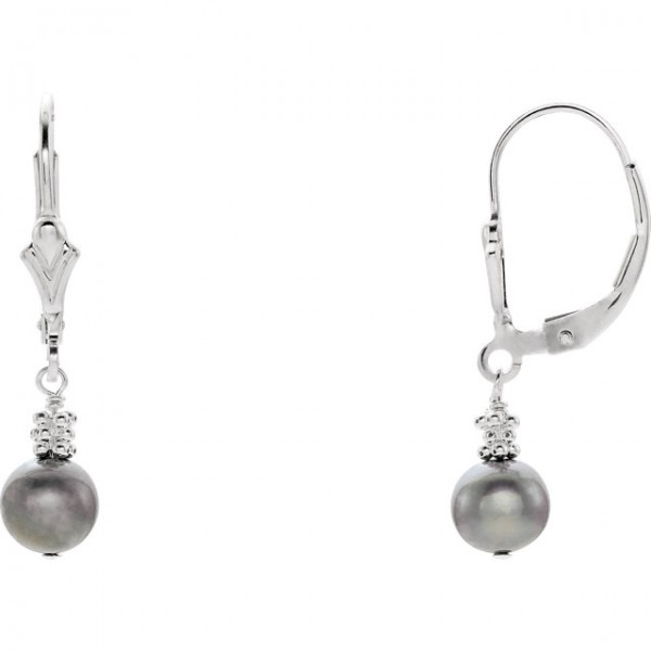Sterling Silver 5.5-6mm Freshwater Cultured Grey Pearl Lever Back Earrings