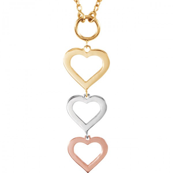 14K Rose, Yellow White Heart 18Necklace