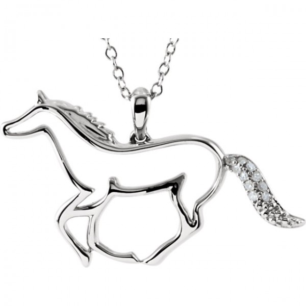 Sterling Silver .04 Diamond Tender Voice Horse Silhouette 18Necklace