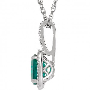 Sterling Silver 7mm Lab-Grown Emerald .015 CTW Diamond 18 Necklace 2
