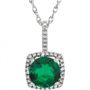 Sterling Silver 7mm Lab-Grown Emerald .015 CTW Diamond 18 Necklace