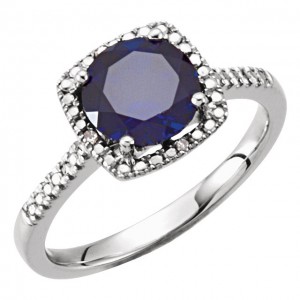 Sterling Silver Lab-Grown Blue Sapphire & .01 CTW Diamond Ring