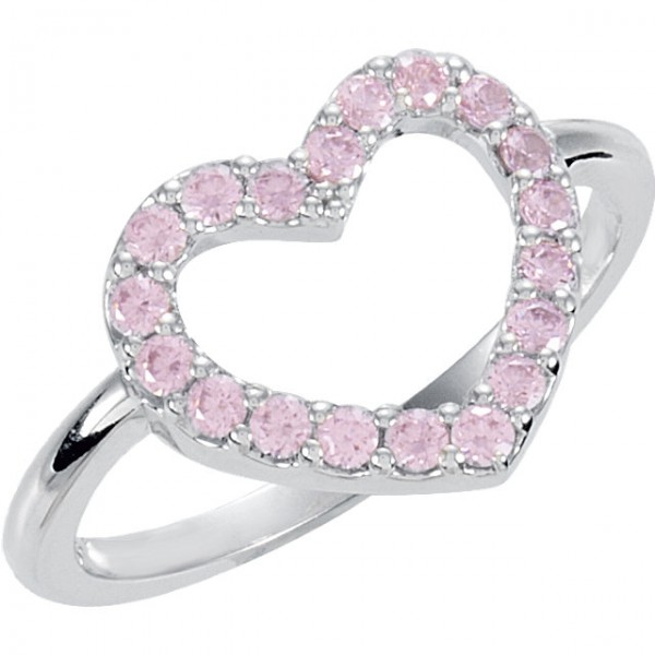 Sterling Silver Pink Cubic Zirconia Heart Ring