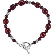 Sterling Silver Rhodolite Garnet Freshwater Cultured Pearl 7.5 Bracelet