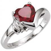 14K White Gold Garnet 8mm Heart Solitaire Ring