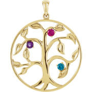 14K Yellow 3-Stone Family Tree Pendant