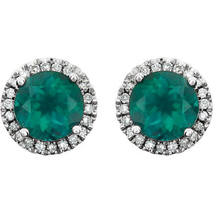 14K White Created Emerald and Diamond Earrings-2
