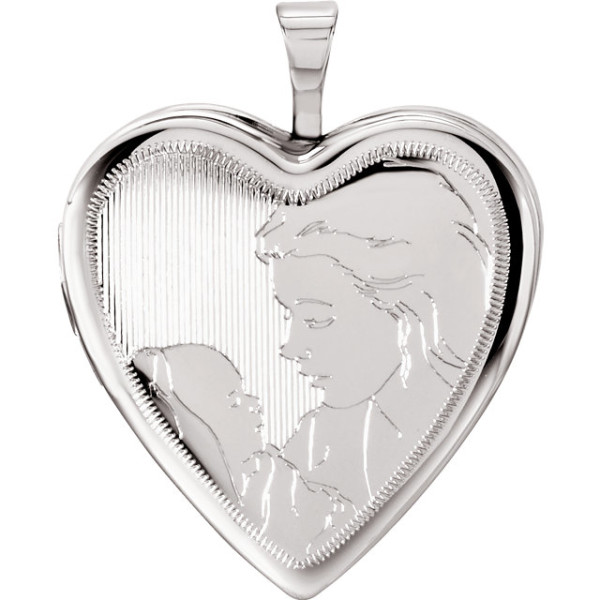 Sterling Silver 20.75x19.25mm Child & Mother Heart Locket